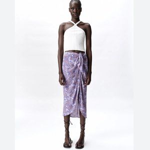 Zara Purple Viscose‎ Paisley High-Waisted Pareo Midi Skirt